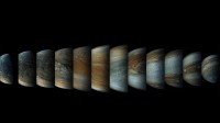 木星增强色彩后的一组镜头 (© Enhanced Image by Gerald Eichstädt and Sean Doran, CC BY-NC-SA, based on images provided Courtesy of NASA/JPL-Caltech/SwRI/MSSS)
