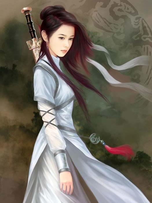 身背长剑的古装女侠手绘行走江湖的古代女子