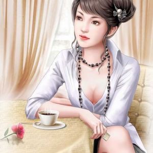 玫瑰咖啡清香缕缕，喝咖啡的女孩手绘图片