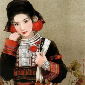 中国５６民族人物服饰手绘图：高山族、赫哲族、布朗族、德昂族
