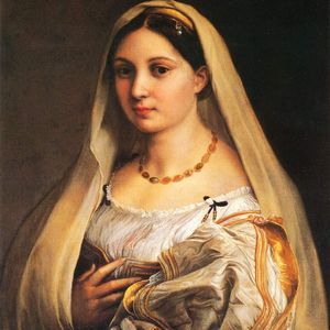 意大利名画《披纱巾的少女》，拉斐尔·桑西作品，世界名画