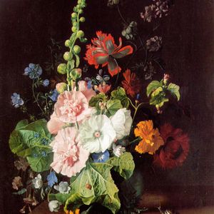 荷兰名画《花瓶中的蜀葵》，扬·凡·海瑟姆作品，世界名画